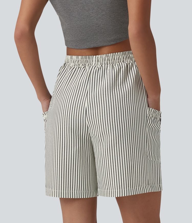 Shorts holgados estilo resort de cintura alta con cordón, rayas y bolsillos