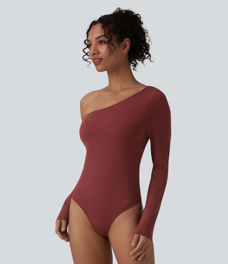SoftlyZero™ Airy One Shoulder Long Sleeve Built-in Bra Cool Touch Casual Bodysuit