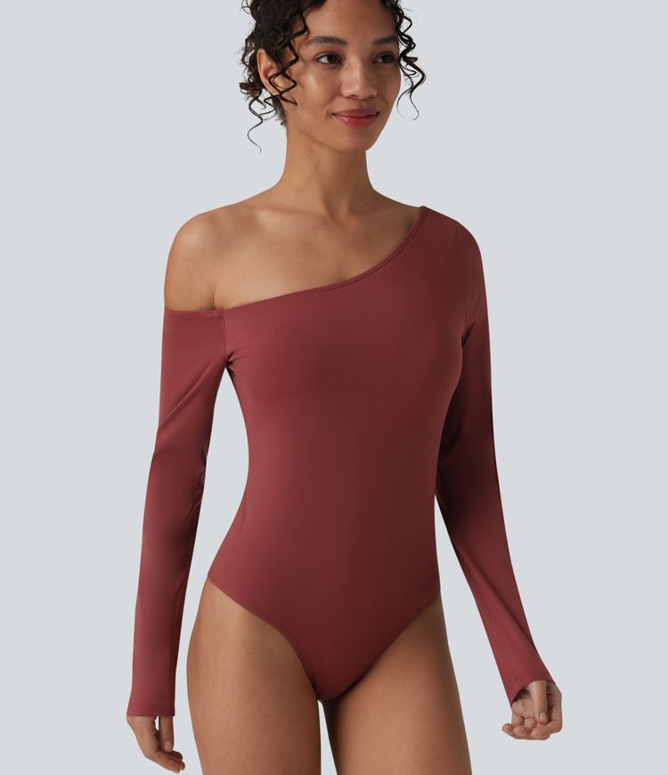 SoftlyZero™ Airy One Shoulder Long Sleeve Built-in Bra Cool Touch Casual Bodysuit