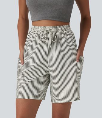 Shorts holgados estilo resort de cintura alta con cordón, rayas y bolsillos