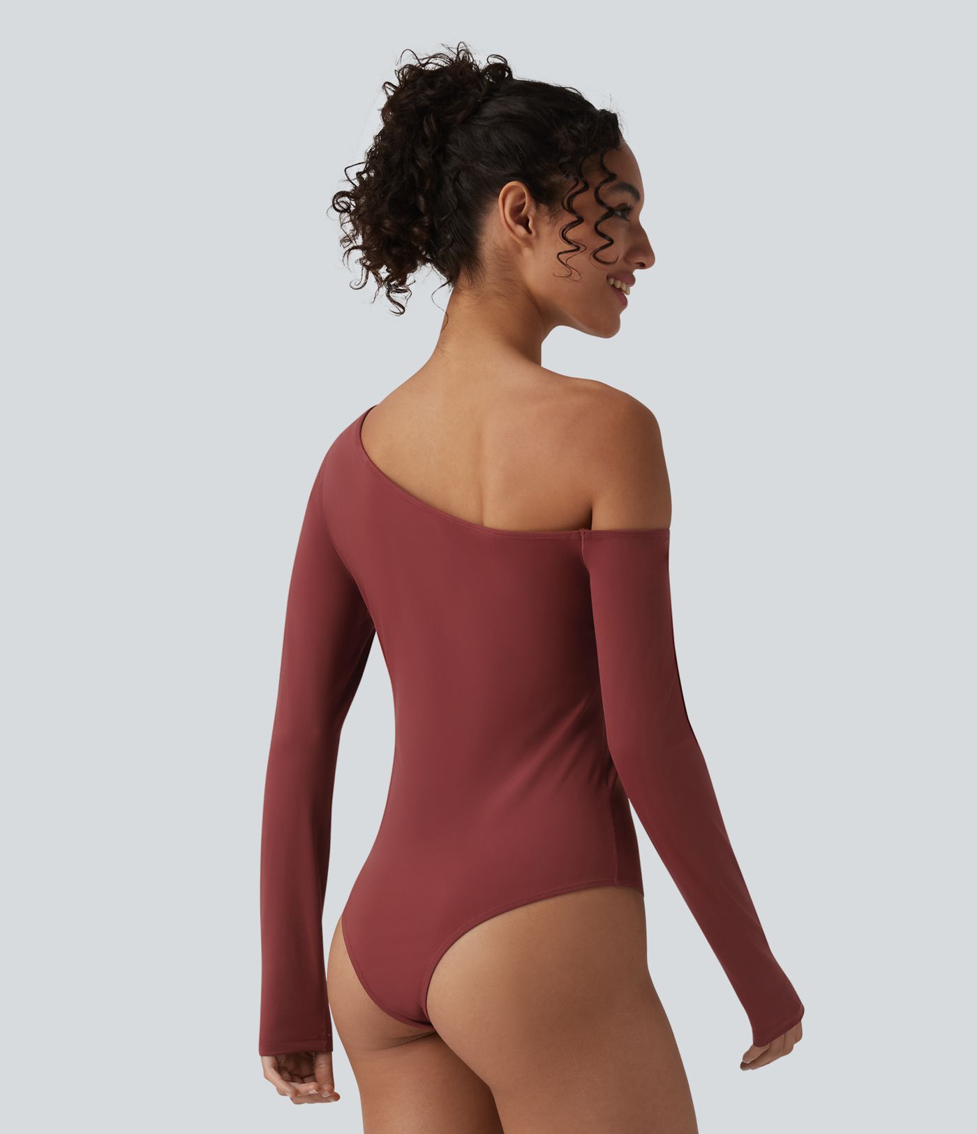 SoftlyZero™ Airy One Shoulder Long Sleeve Built-in Bra Cool Touch Casual Bodysuit