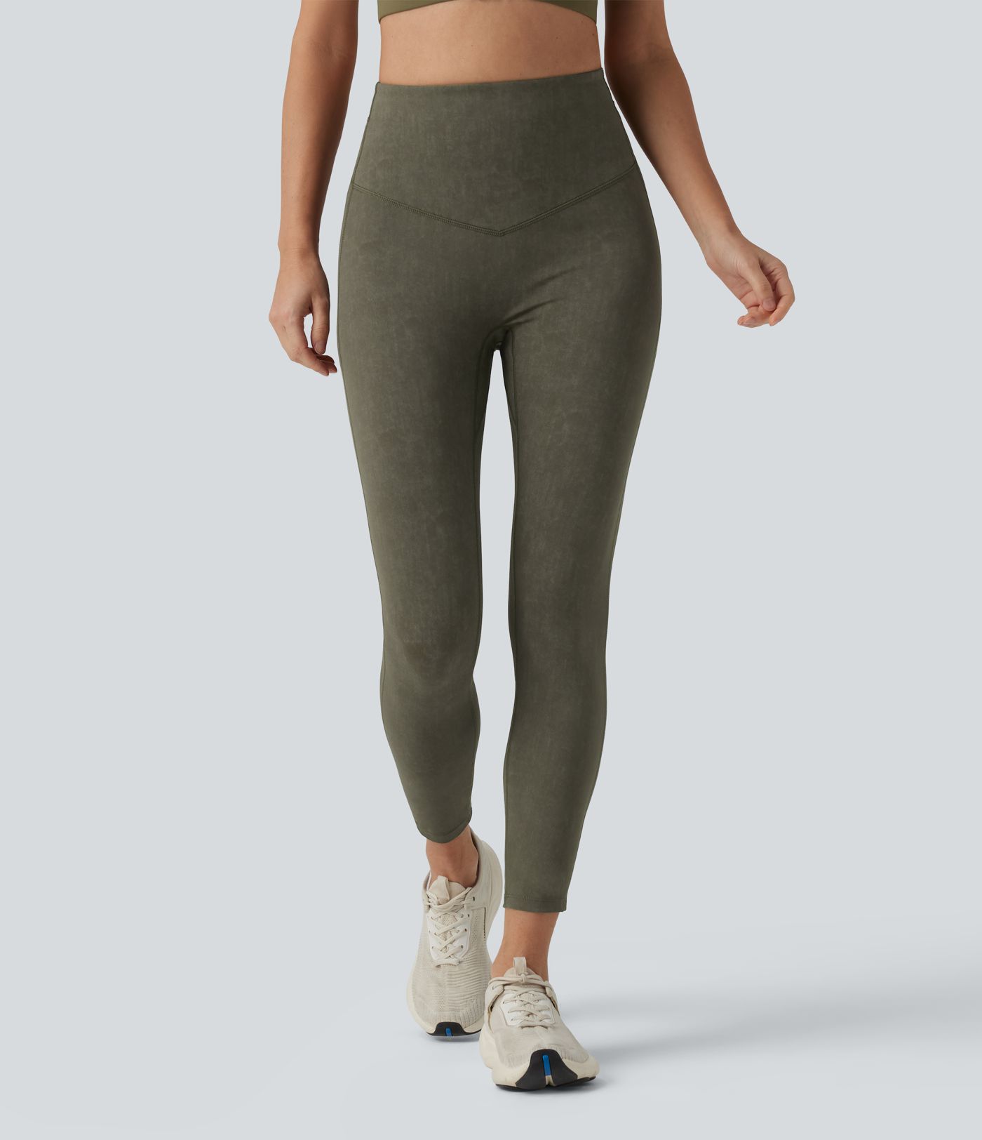 Figurbetonte, verwaschene Workout-Leggings mit hohem Bund, Gesäßtaschen und Bauchkontrolle