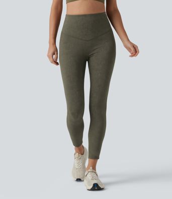 Figurbetonte, verwaschene Workout-Leggings mit hohem Bund, Gesäßtaschen und Bauchkontrolle