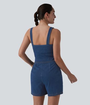 Halara Flex™ Denim Square Neck Sleeveless Casual Romper with Pockets-Easy Peezy