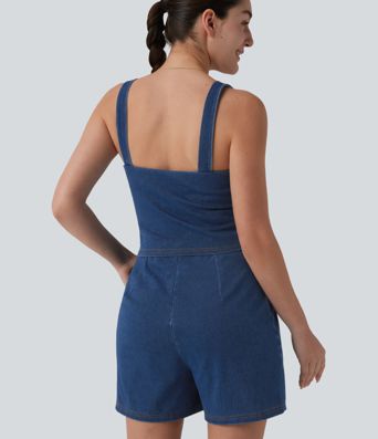 Halara Flex™ Denim Square Neck Sleeveless Casual Romper with Pockets-Easy Peezy