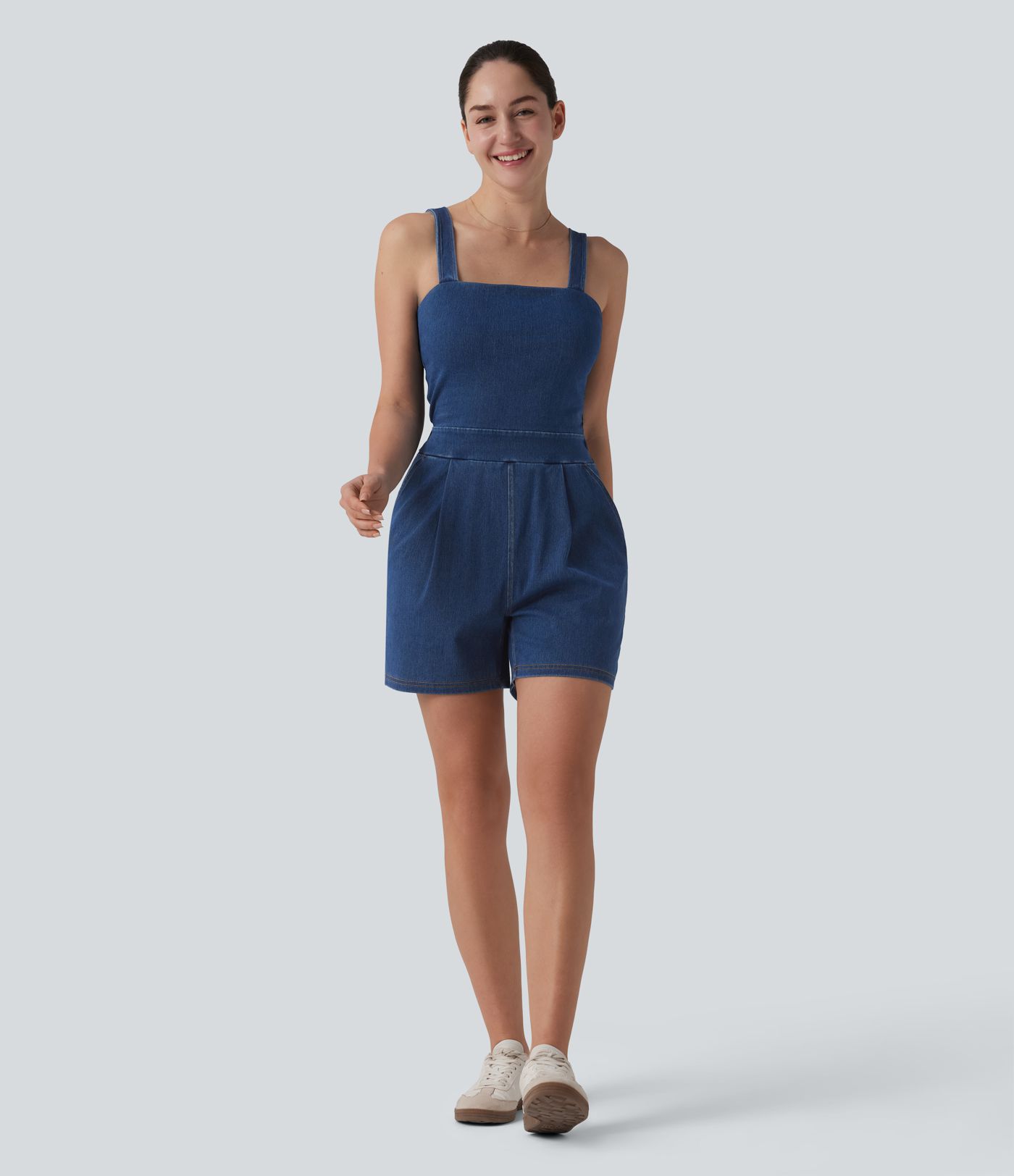 Halara Flex™ Denim Square Neck Sleeveless Casual Romper with Pockets-Easy Peezy