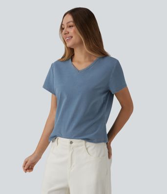 Halara Flex™ T-shirt en denim col V manches courtes