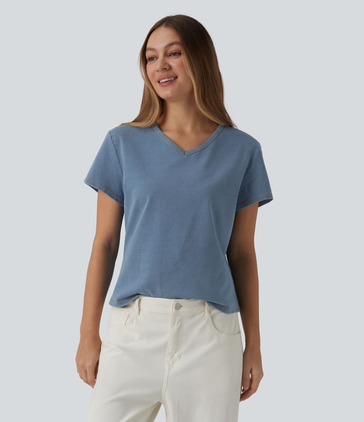Halara Flex™ T-shirt en denim col V manches courtes