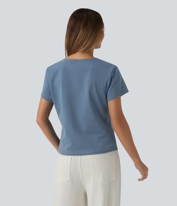 Halara Flex™ T-shirt en denim col V manches courtes