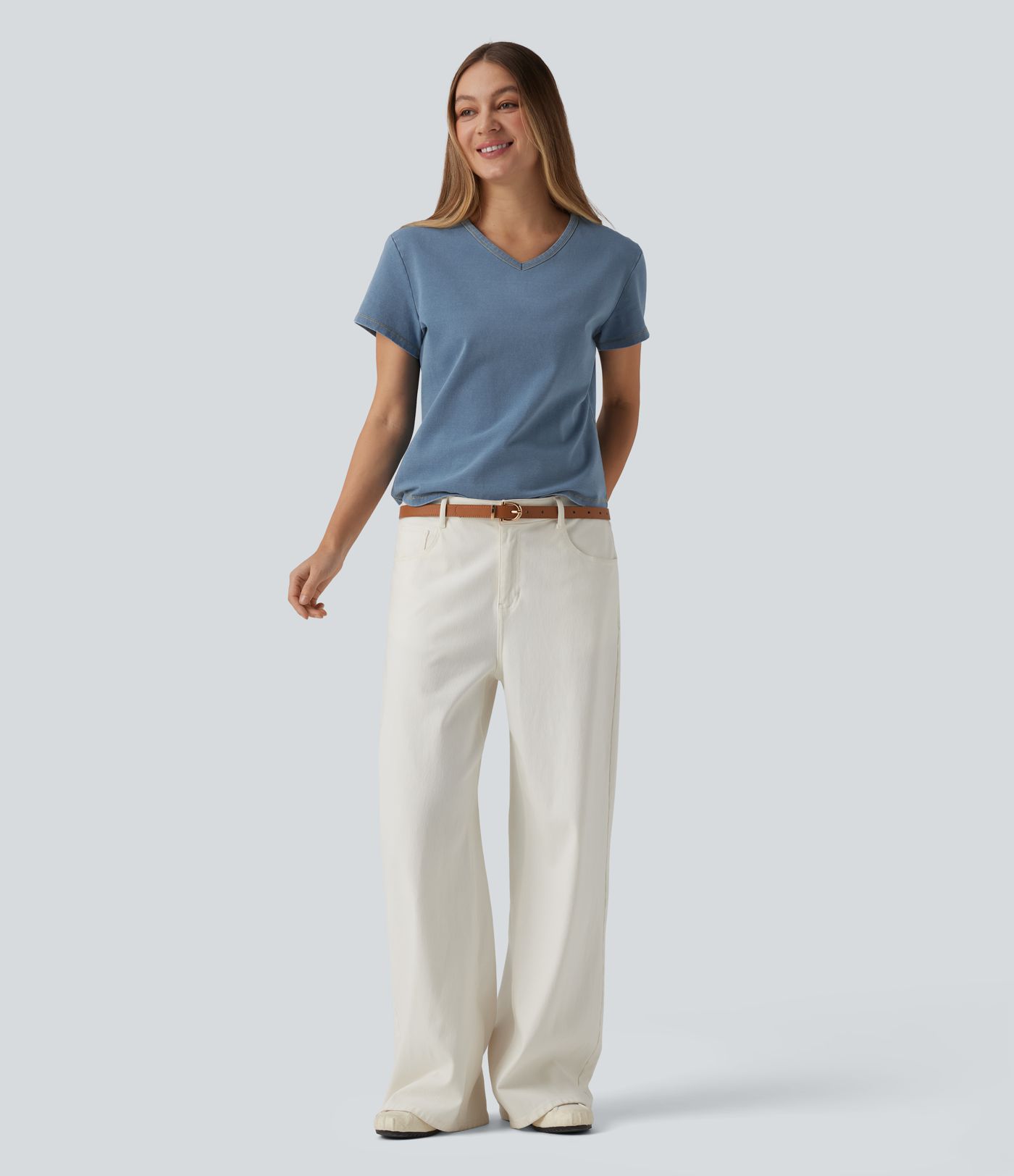 Halara Flex™ T-shirt en denim col V manches courtes