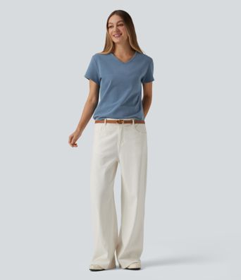 Halara Flex™ T-shirt en denim col V manches courtes