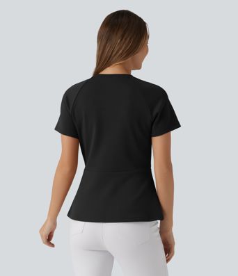 Round Neck Short Sleeve Work Peplum Top
