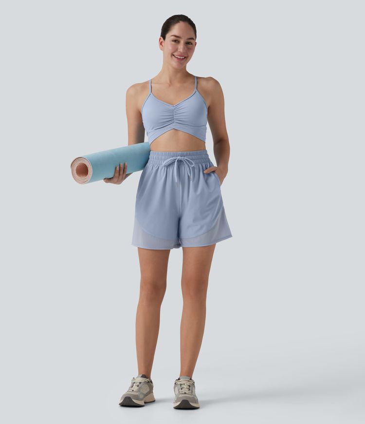 Breezeful™ - Baggy Yoga-Shorts mit hohem Bund, Seitentaschen, Kordelzug und Kontrast-Mesh - 12,7 cm, schnelltrocknend