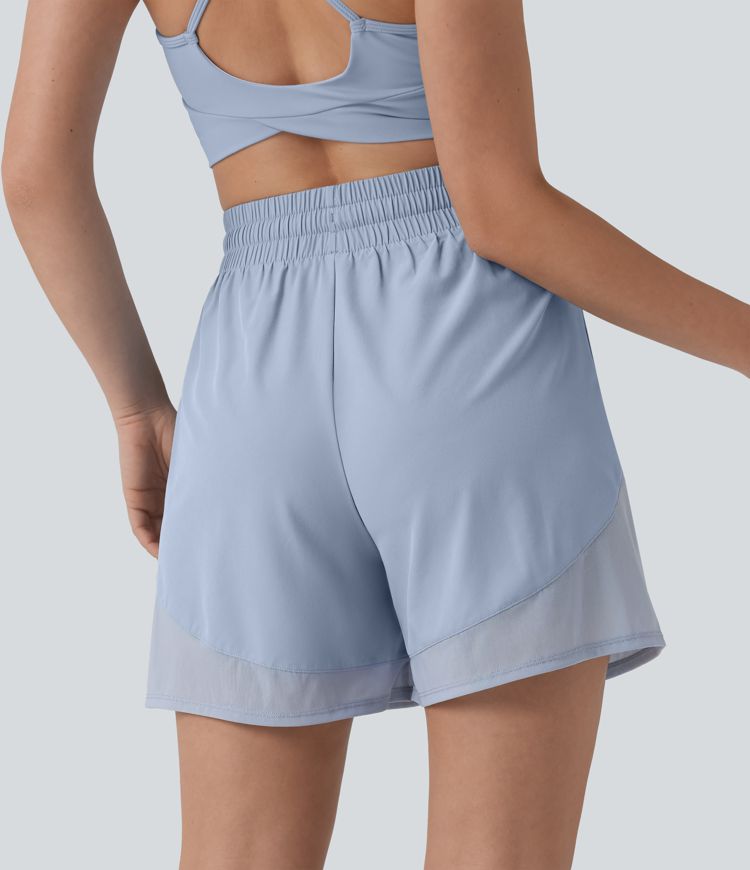 Breezeful™ - Baggy Yoga-Shorts mit hohem Bund, Seitentaschen, Kordelzug und Kontrast-Mesh - 12,7 cm, schnelltrocknend