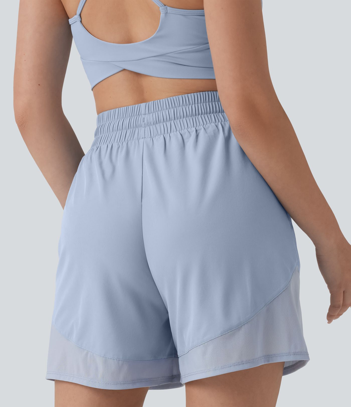 Breezeful™ - Baggy Yoga-Shorts mit hohem Bund, Seitentaschen, Kordelzug und Kontrast-Mesh - 12,7 cm, schnelltrocknend