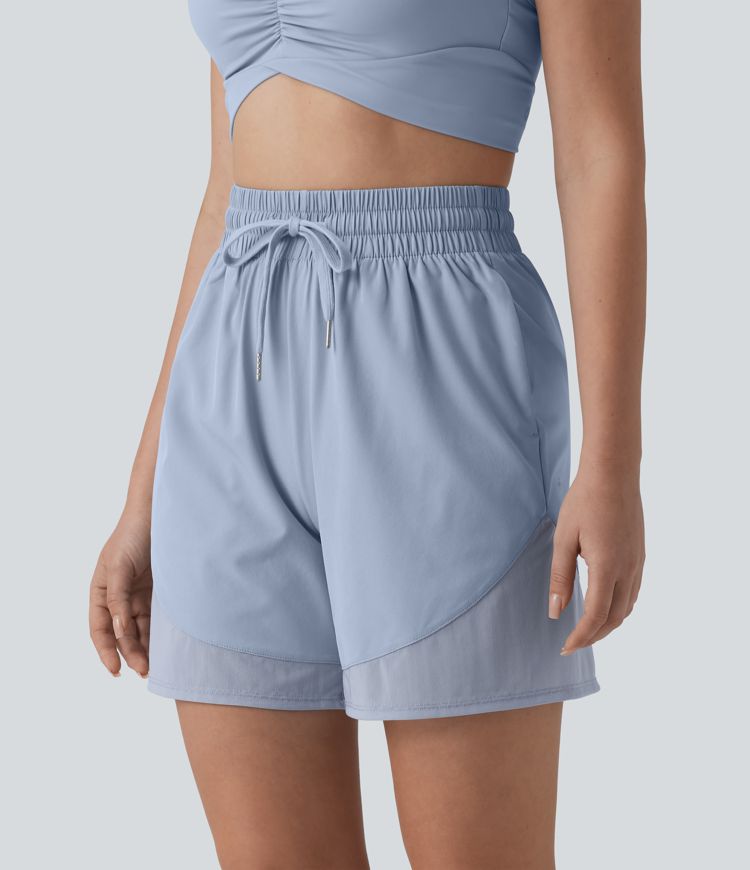 Breezeful™ - Baggy Yoga-Shorts mit hohem Bund, Seitentaschen, Kordelzug und Kontrast-Mesh - 12,7 cm, schnelltrocknend