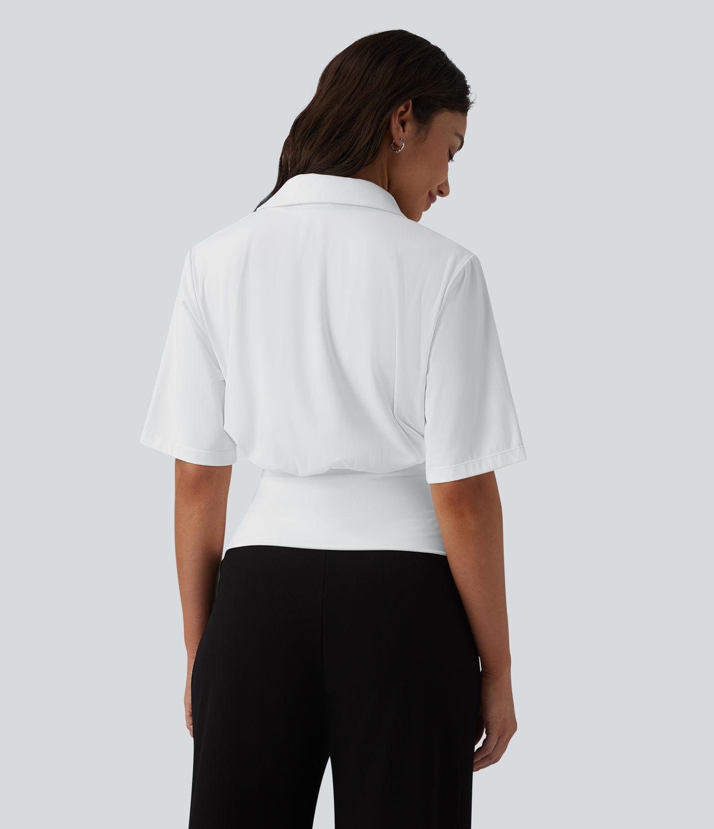 SoftlyZero™ Lapel Short Sleeve Cinched Waist Work Top-UPF50+