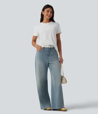 T-shirt décontracté à col rond et manches courtes - UPF40+