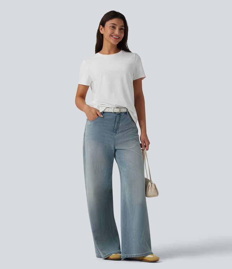 T-shirt décontracté à col rond et manches courtes - UPF40+