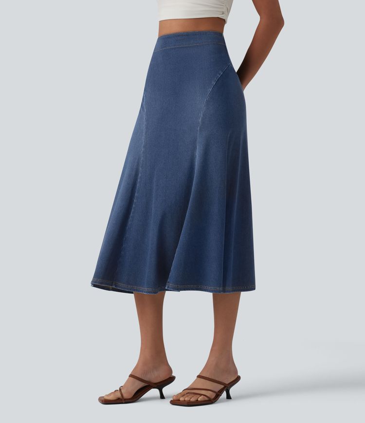Halara Flex™ Denim High Waisted Midi Draped Lyocell Washed Casual Mermaid Skirt