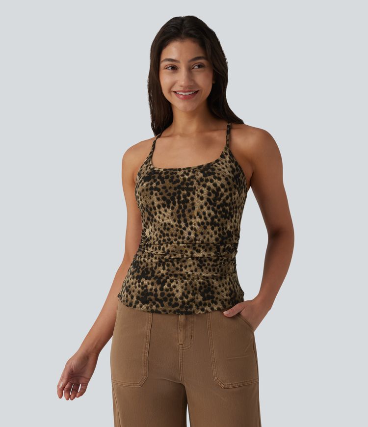 Lässiges Racerback-Tanktop mit integriertem BH und Leopardenmuster