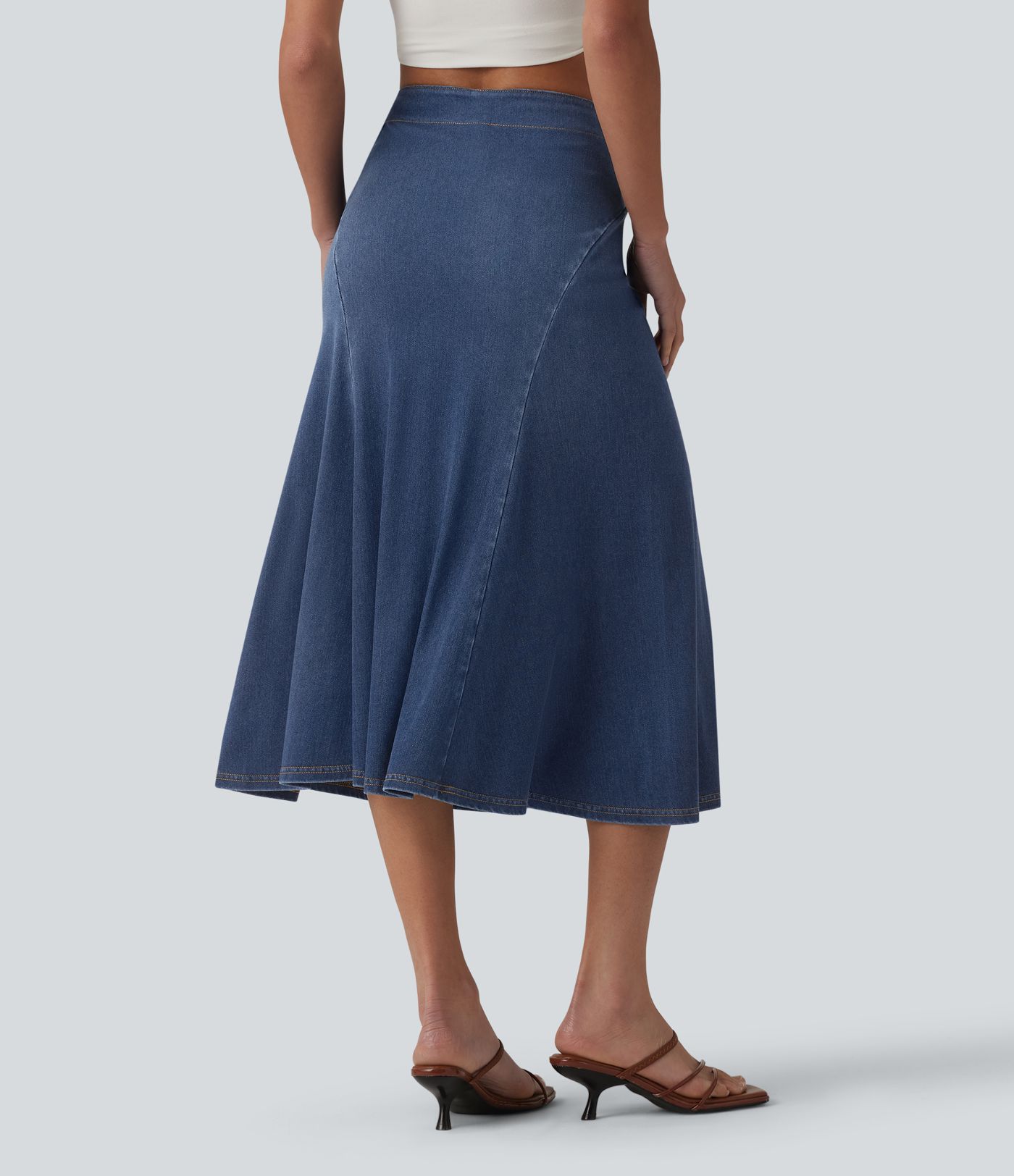 Halara Flex™ Denim High Waisted Midi Draped Lyocell Washed Casual Mermaid Skirt