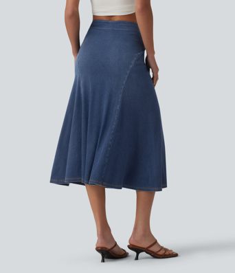 Halara Flex™ Denim High Waisted Midi Draped Lyocell Washed Casual Mermaid Skirt