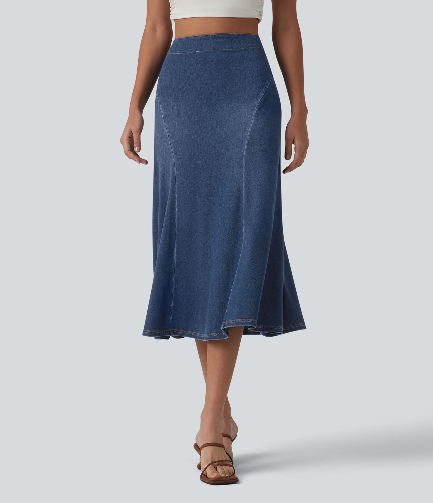 Halara Flex™ Denim High Waisted Midi Draped Lyocell Washed Casual Mermaid Skirt