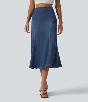 Halara Flex™ Denim High Waisted Midi Draped Lyocell Washed Casual Mermaid Skirt