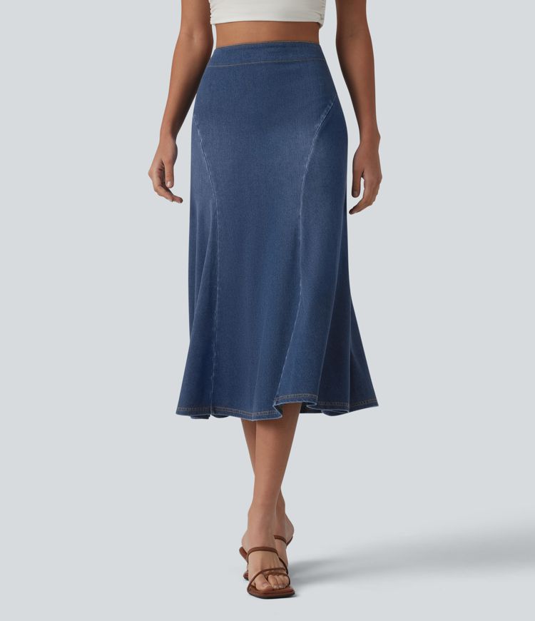Halara Flex™ Denim High Waisted Midi Draped Lyocell Washed Casual Mermaid Skirt