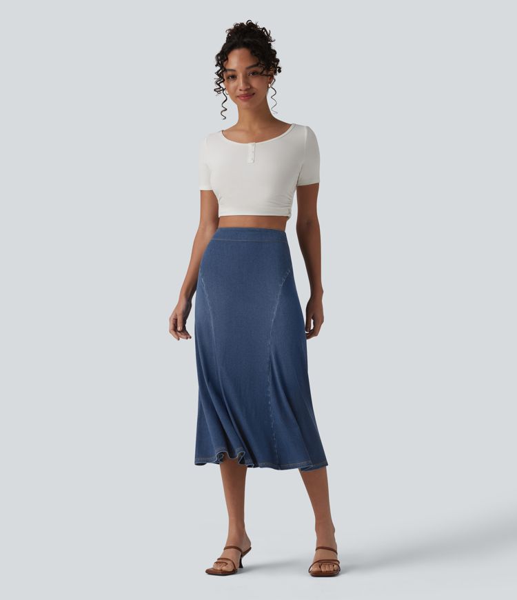 Halara Flex™ Denim High Waisted Midi Draped Lyocell Washed Casual Mermaid Skirt
