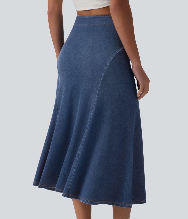 Halara Flex™ Denim High Waisted Midi Draped Lyocell Washed Casual Mermaid Skirt