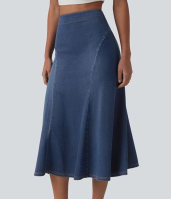 Halara Flex™ Denim High Waisted Midi Draped Lyocell Washed Casual Mermaid Skirt