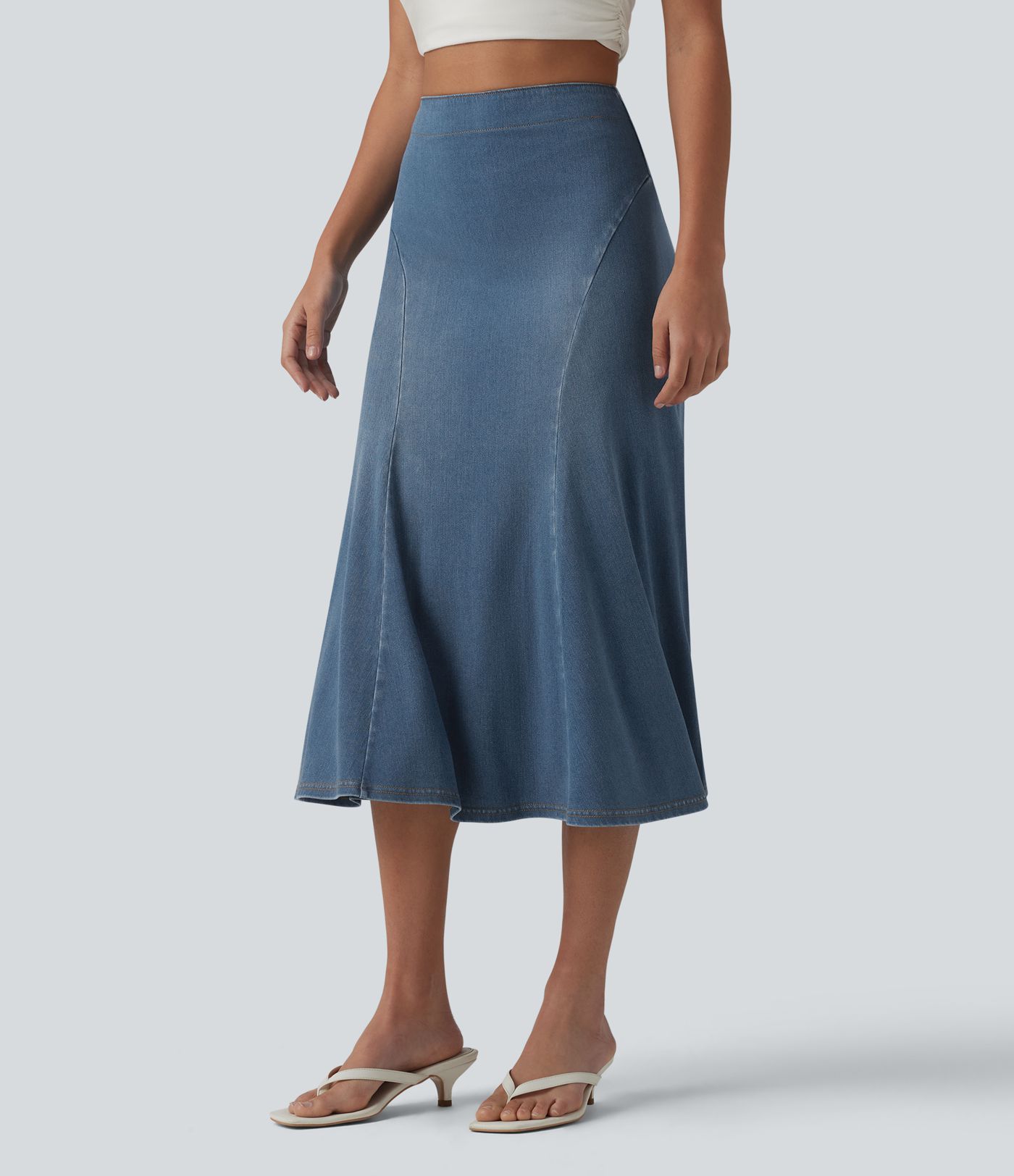 Halara Flex™ Denim High Waisted Midi Draped Lyocell Washed Casual Mermaid Skirt