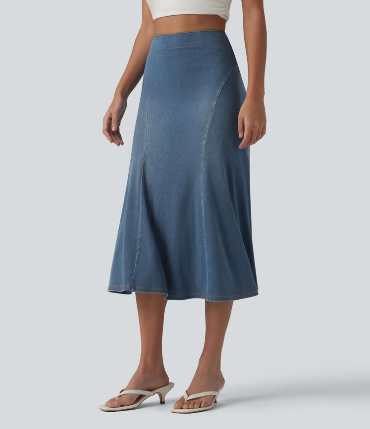 Halara Flex™ Denim High Waisted Midi Draped Lyocell Washed Casual Mermaid Skirt