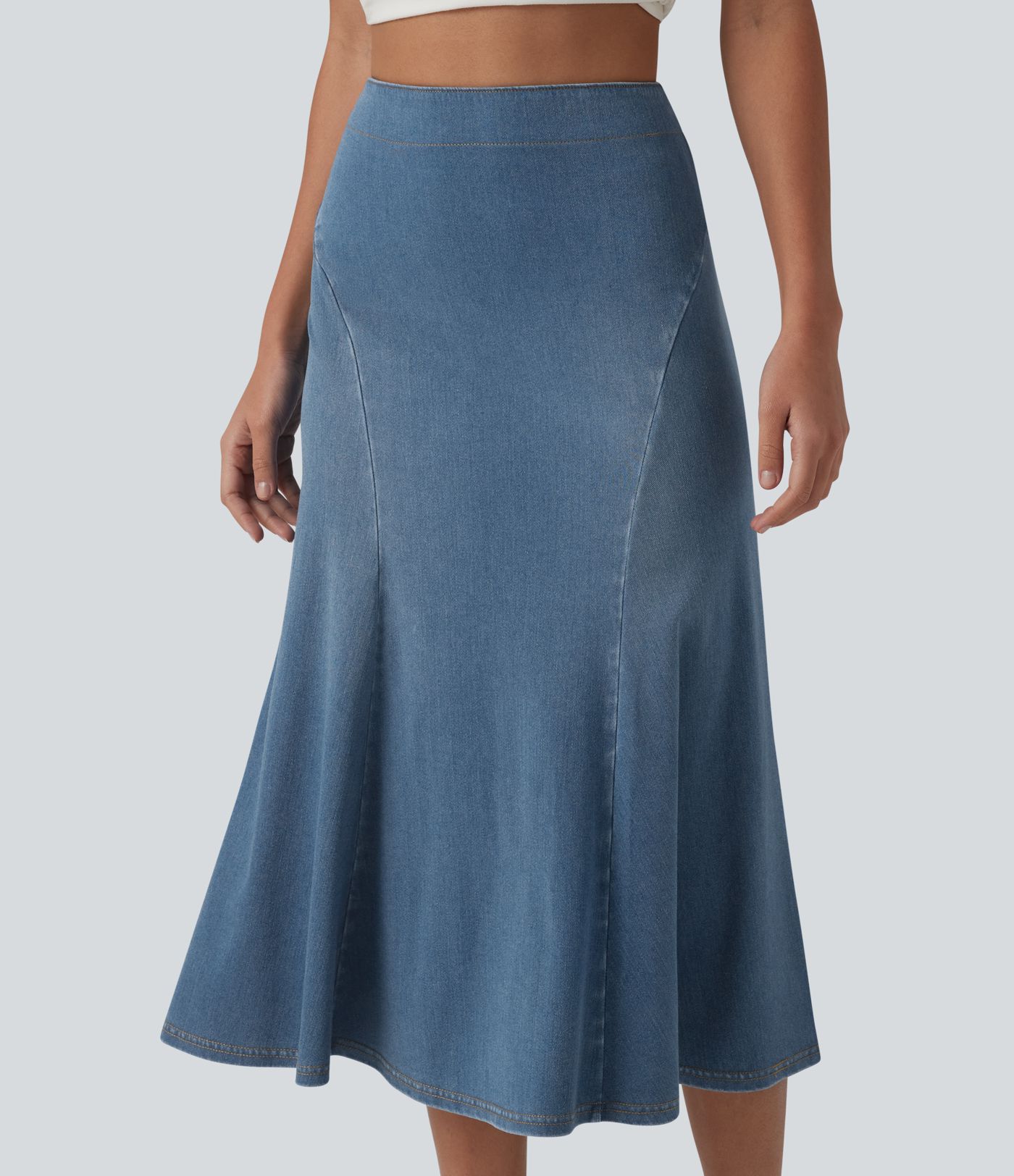 Halara Flex™ Denim High Waisted Midi Draped Lyocell Washed Casual Mermaid Skirt