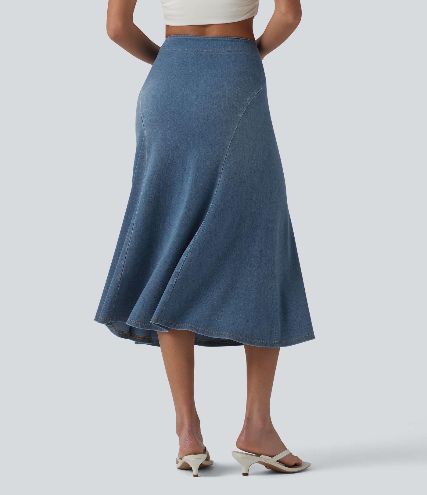 Halara Flex™ Denim High Waisted Midi Draped Lyocell Washed Casual Mermaid Skirt