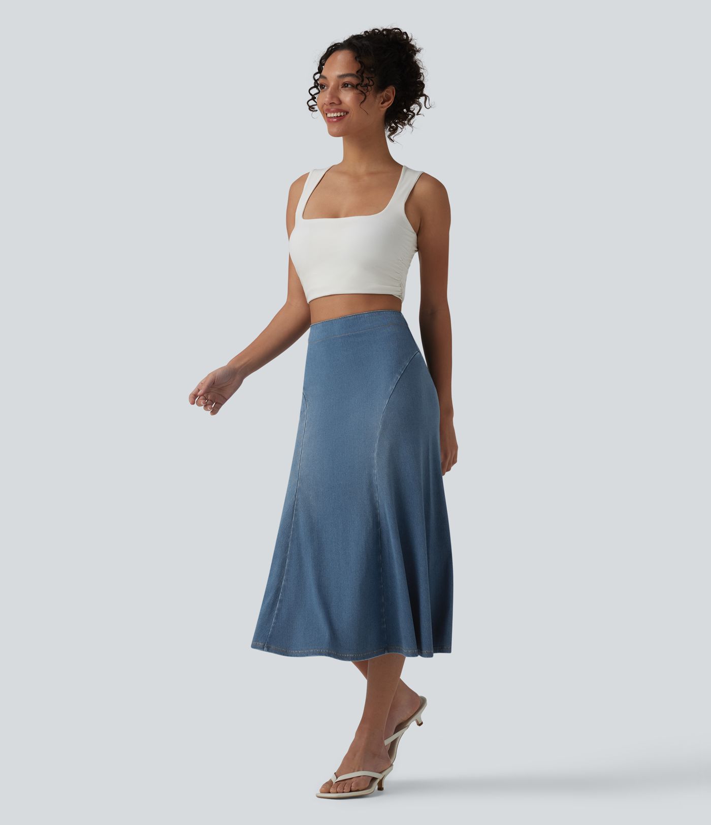 Halara Flex™ Denim High Waisted Midi Draped Lyocell Washed Casual Mermaid Skirt