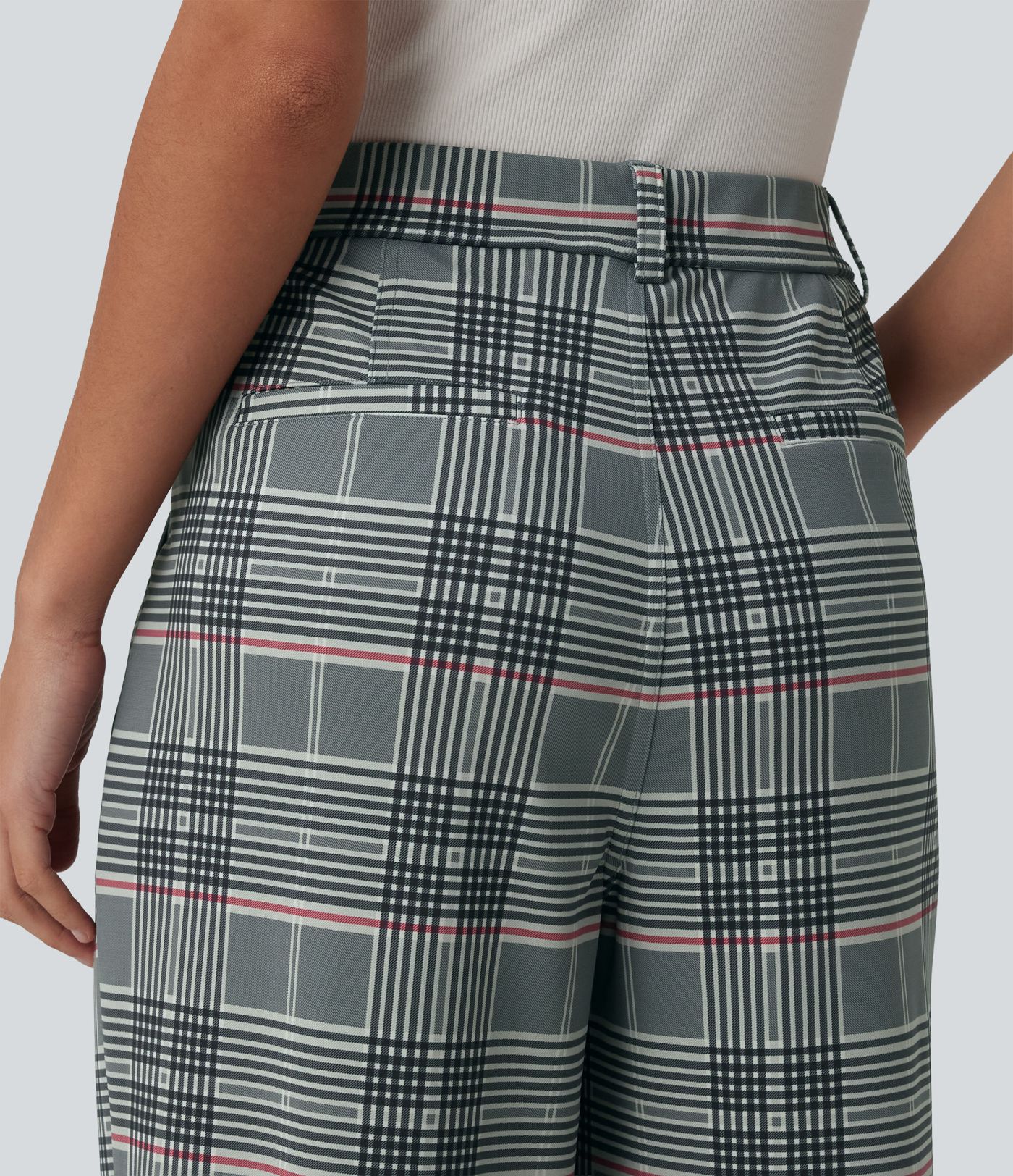 Pantalon à carreaux Halara Flex™ pour le bureau, taille haute, coupe droite avec poches