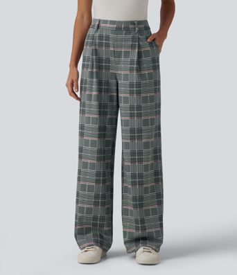 Pantalon à carreaux Halara Flex™ pour le bureau, taille haute, coupe droite avec poches