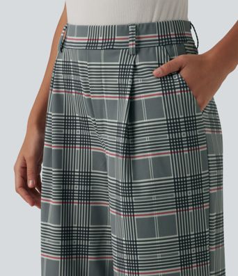 Pantalon à carreaux Halara Flex™ pour le bureau, taille haute, coupe droite avec poches