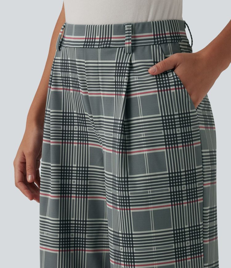 Pantalon à carreaux Halara Flex™ pour le bureau, taille haute, coupe droite avec poches