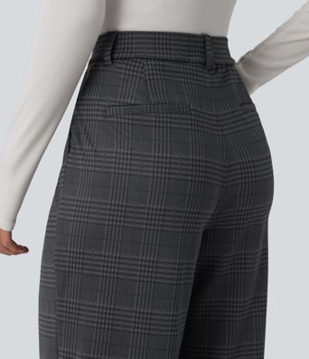 Halara Flex™ High Waisted Straight Leg Plaid Work Trousers with Pockets
