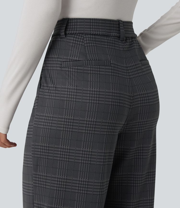 Halara Flex™ High Waisted Straight Leg Plaid Work Trousers with Pockets