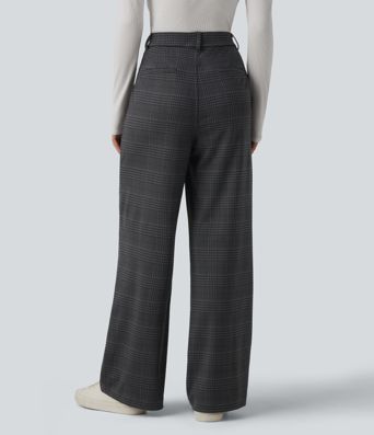 Halara Flex™ High Waisted Straight Leg Plaid Work Trousers with Pockets