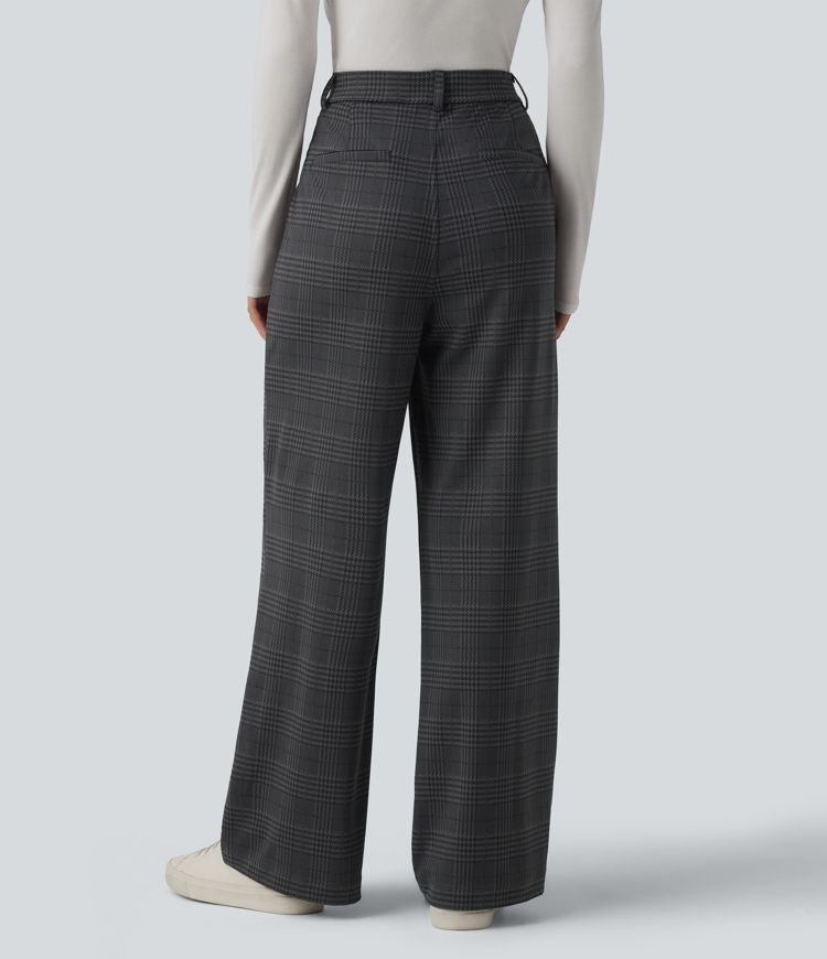 Halara Flex™ High Waisted Straight Leg Plaid Work Trousers with Pockets