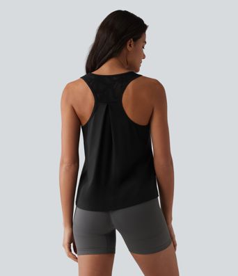 SoftlyZero™ ademende racerback-tanktop voor workouts met contrasterend kant en koel aanvoelende stof - UPF50+