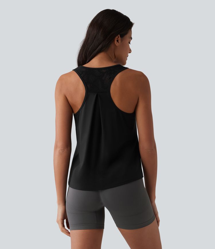 SoftlyZero™ ademende racerback-tanktop voor workouts met contrasterend kant en koel aanvoelende stof - UPF50+
