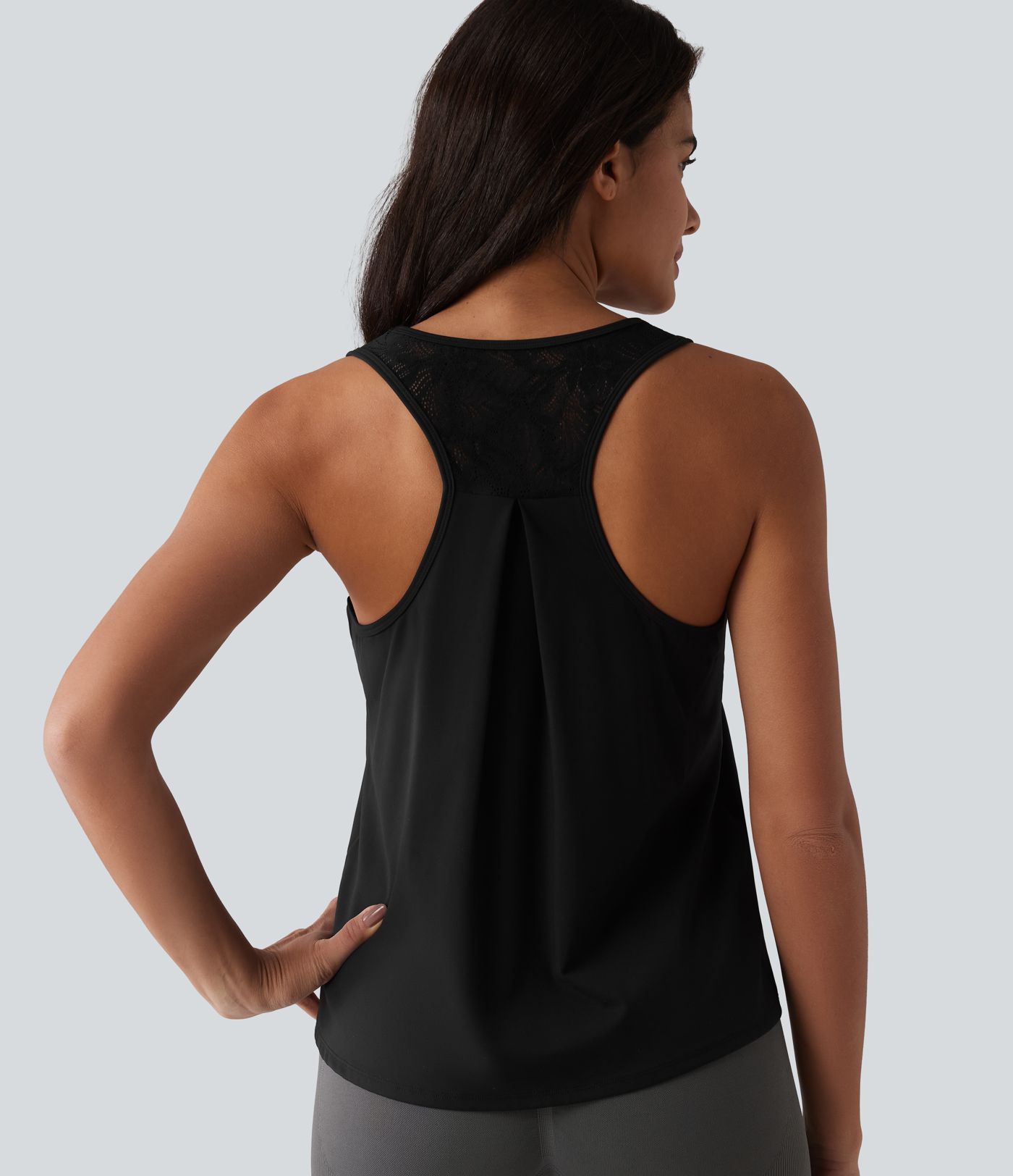 SoftlyZero™ ademende racerback-tanktop voor workouts met contrasterend kant en koel aanvoelende stof - UPF50+