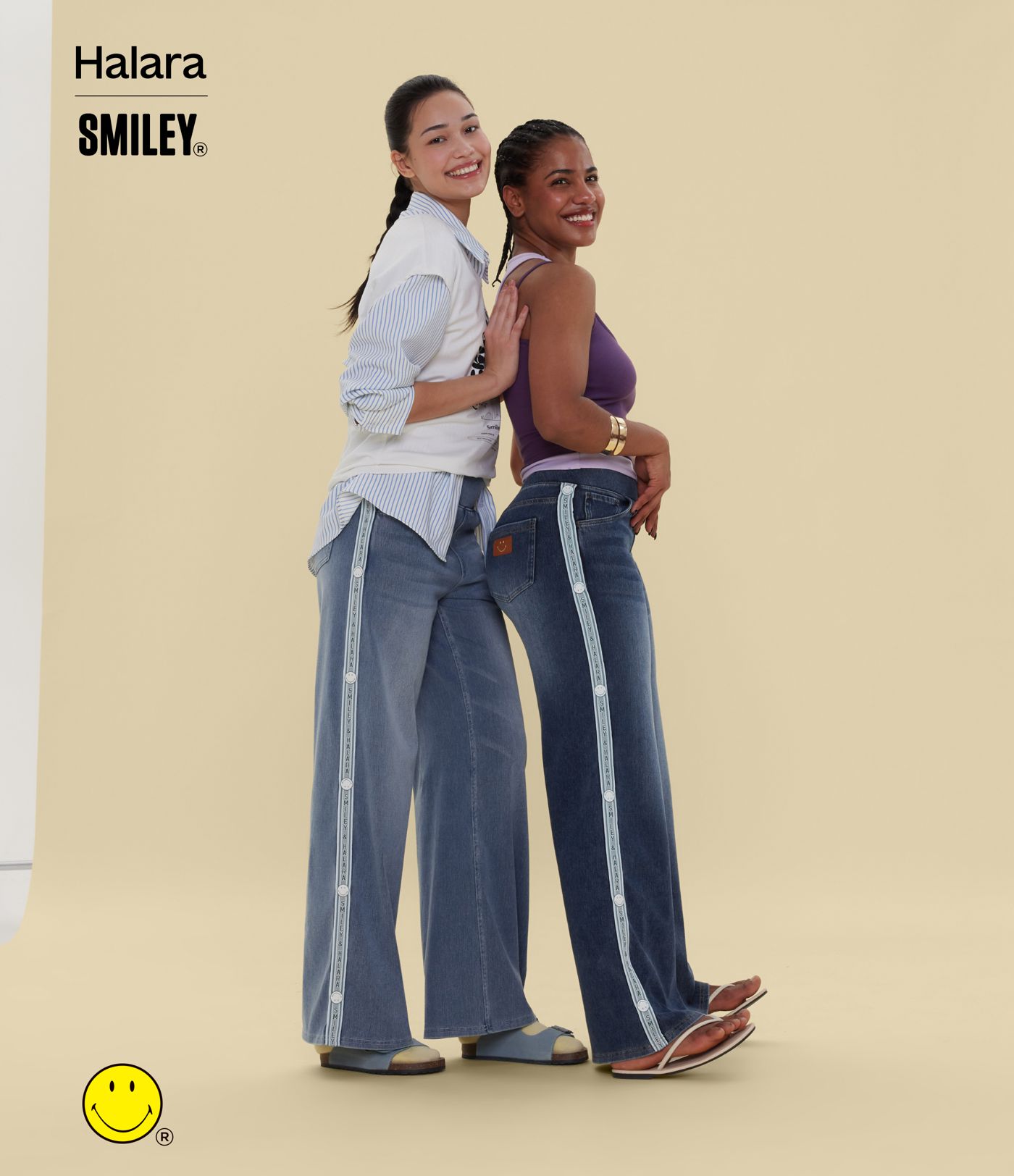 Halara X Smiley Halara Flex™ High Waisted Baggy Wide Leg Washed Casual Jeans with Pockets